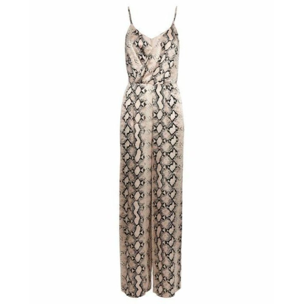 L'AGENCE Maeve Snake Print Silk Crepe V-Neck Tie Wide Leg Jumpsuit, Size 10 - Picture 2 of 13